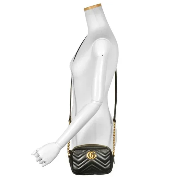 GUCCI Black Leather GG Marmont Shoulder Bag - Picture 7 of 7